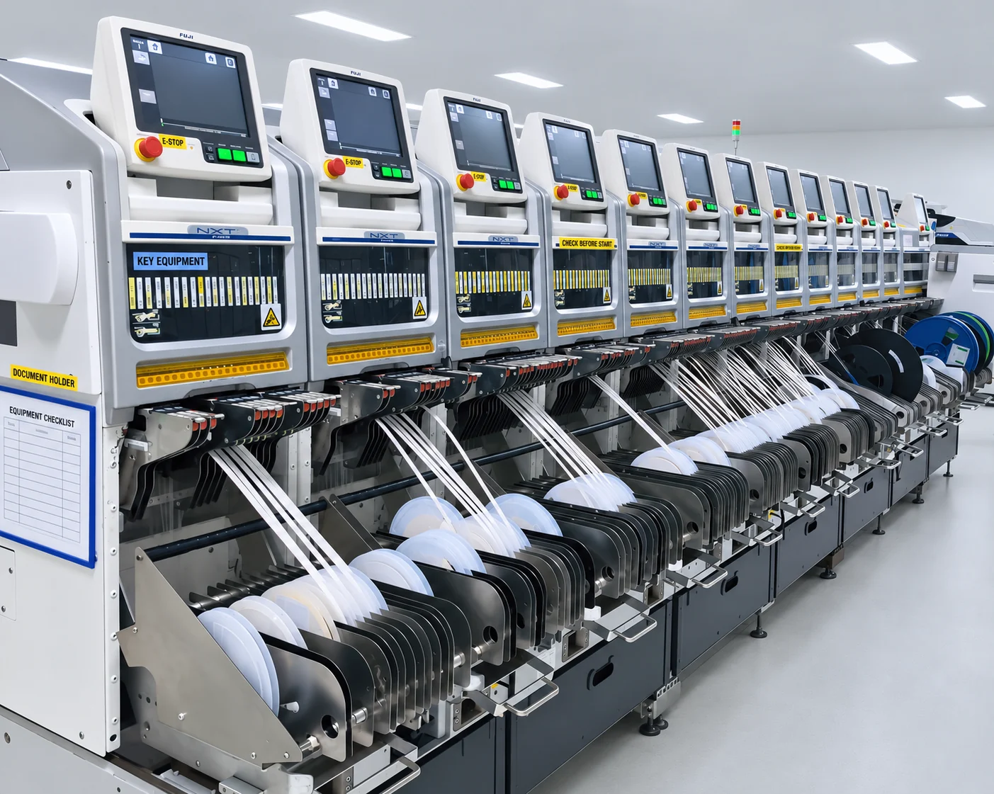 SMT equipment line with edited labels, ceiling and flooring